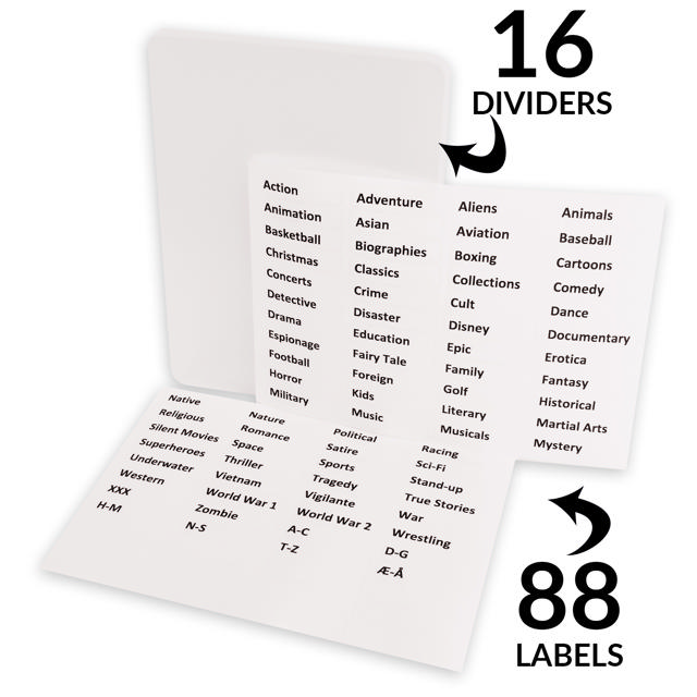 DVD Dividers with Labels with Pre-printed Film Genres