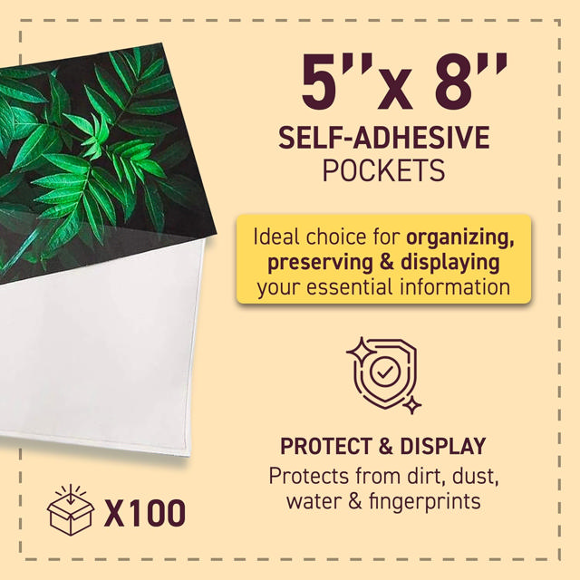 Self-adhesive Poly Pocket, Top Opening, 5'' x 8'' 