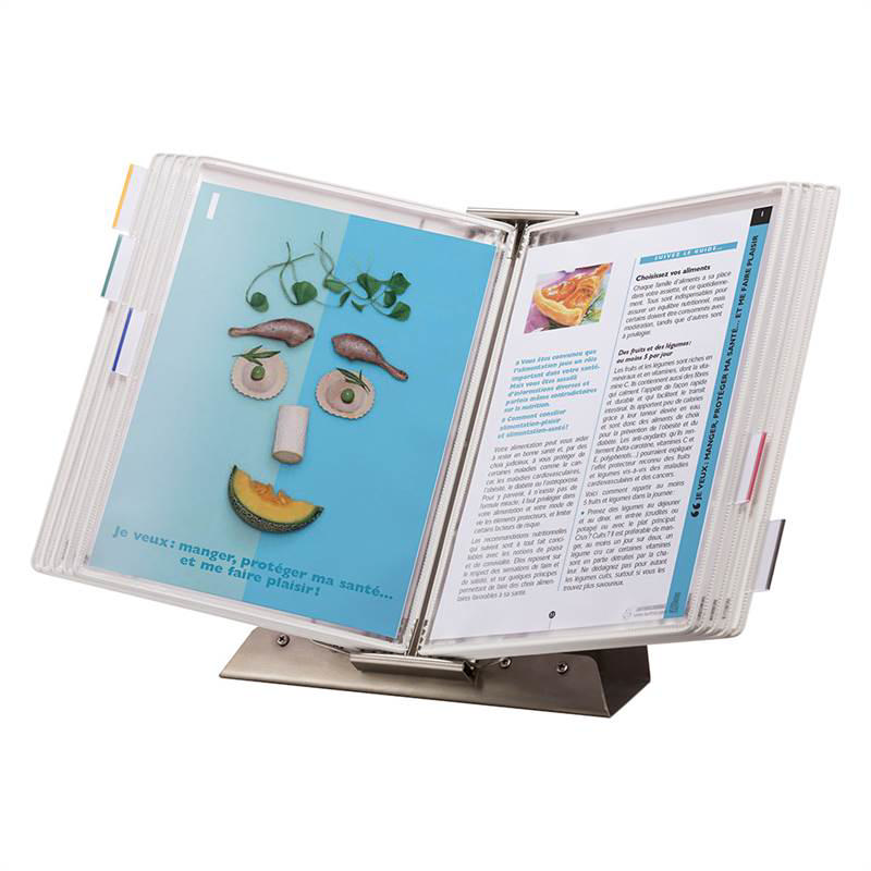 Tarifold Stainless Steel Antimicrobial Desktop Reference & Display System - 10 White Pockets, Letter-Size