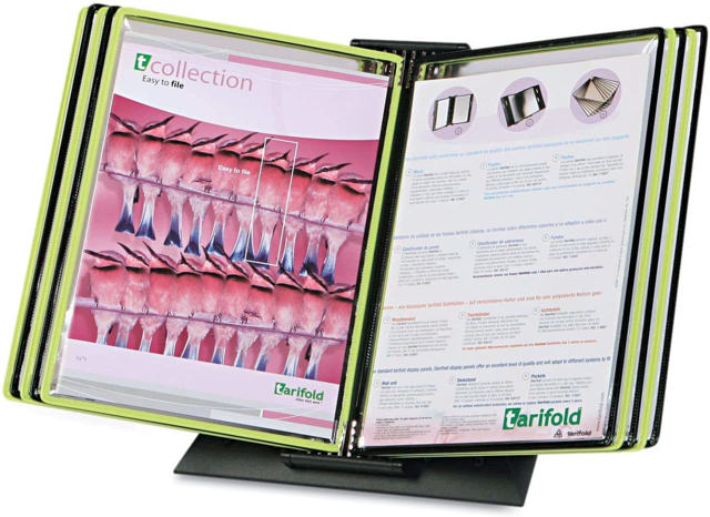 Tarifold BlackLine Desktop Reference & Display System - 10 Black/Green Pockets, Letter-Size