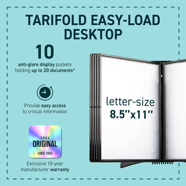 Easy-Load Desktop Reference & Display System – 10 Black Pockets, Letter-Size