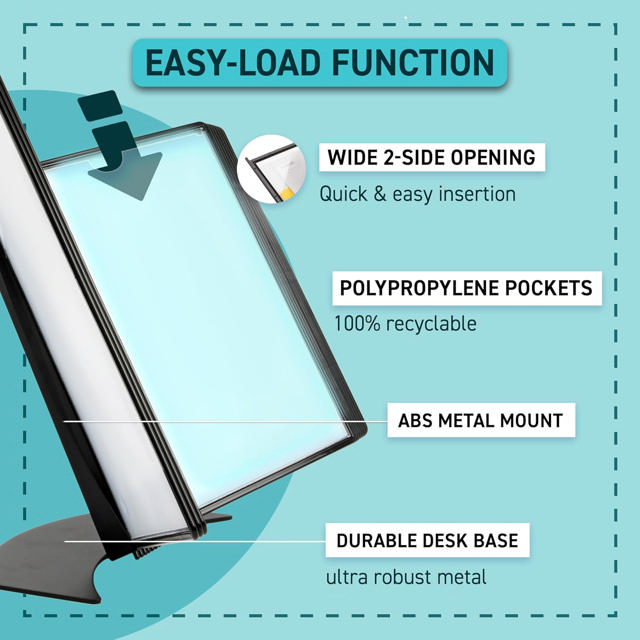 Easy-Load Desktop Reference & Display System – 10 Black Pockets, Letter-Size