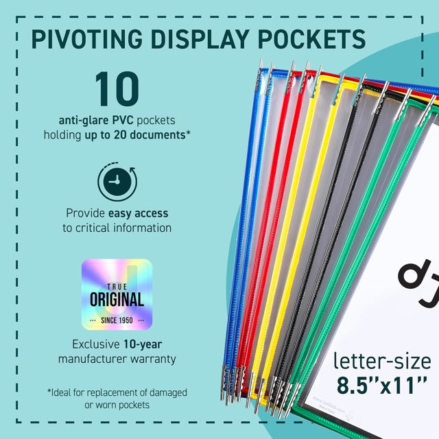Tarifold Pivoting Pockets for Wall, Desk or Rotary Systems - 10 Assorted Pockets, Letter-Size