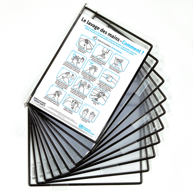 Tarifold Antimicrobial Pivoting Pockets for Wall, Desk or Rotary Systems - 10 Black Pockets, Letter-Size