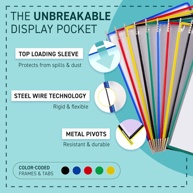 Tarifold Antimicrobial Pivoting Pockets for Wall, Desk or Rotary Systems - 10 Assorted Pockets, Letter-Size