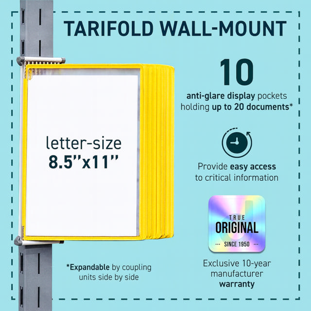Tarifold Wall Mount Reference & Display System – 10 Yellow Pockets, Letter-Size