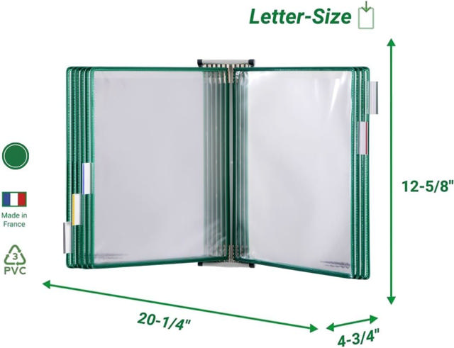 Tarifold Wall Mount Reference & Display System – 10 Green Pockets, Letter-Size