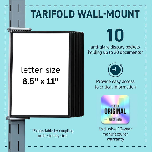 Tarifold Wall Mount Reference & Display System – 10 Black Pockets, Letter-Size