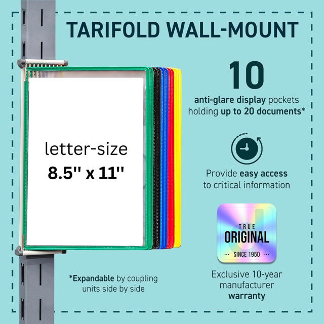 Tarifold Wall Mount Reference & Display System – 10 Assorted Pockets, Letter-Size