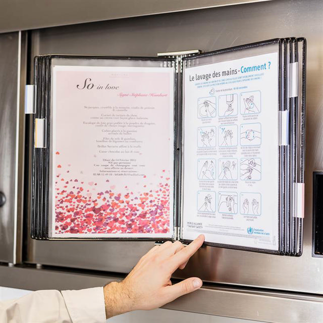 Tarifold Stainless Steel Antimicrobial Wall Mount Reference & Display System – 10 Black Pockets, Letter-Size